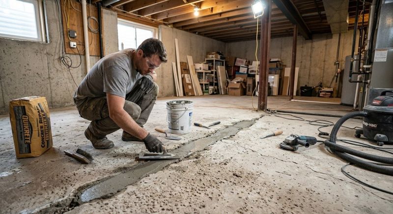 Cracked Basement Floor Repair in Wrentham, MA