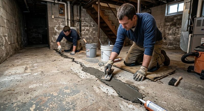 Cracked Basement Floor Repair in Wrentham, MA